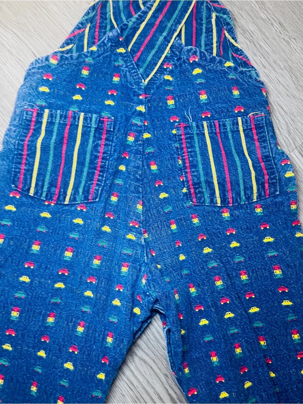 Vintage OshKosh B’gosh Colorful Novelty Print Overalls 2T Trucks Cars Stripes